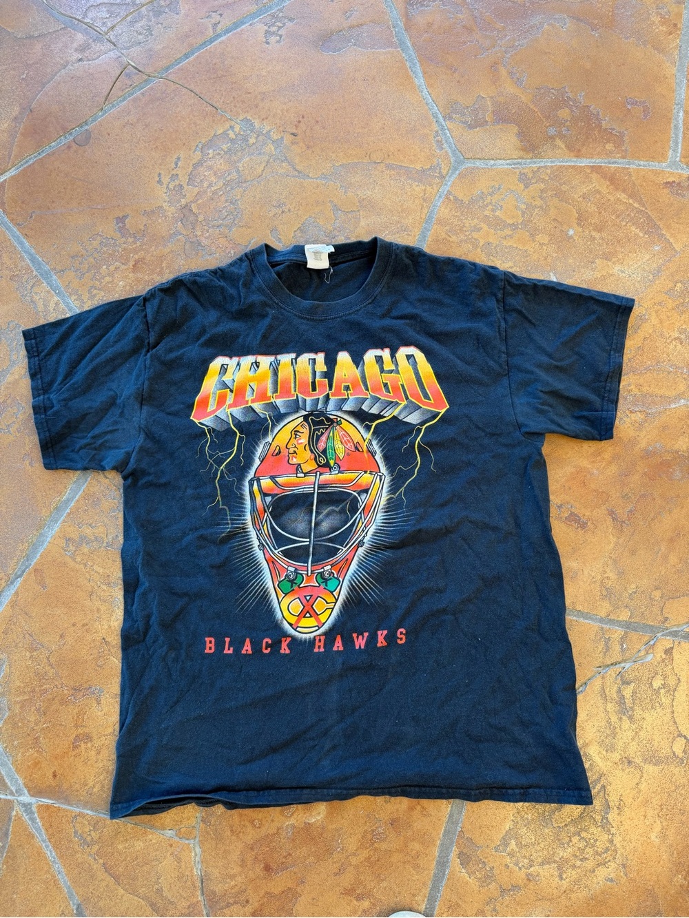 Rare Vintage 90s Gildan Heavy Cotton Chicago Blackhawks Hockey T-Shirt Black -L